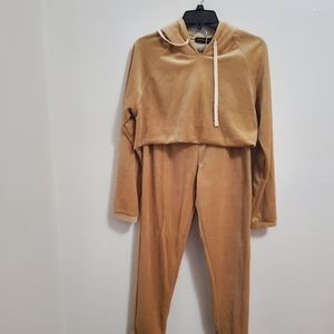 Naked Wardrobe  Velour Cropped Hoodie 2-piece set